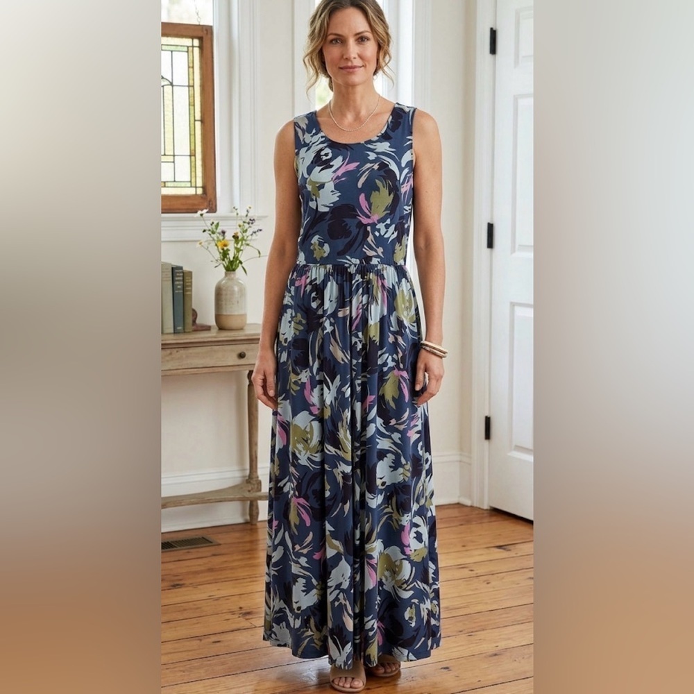 Soft Surroundings Abstract Floral Sleeveless Maxi Dress